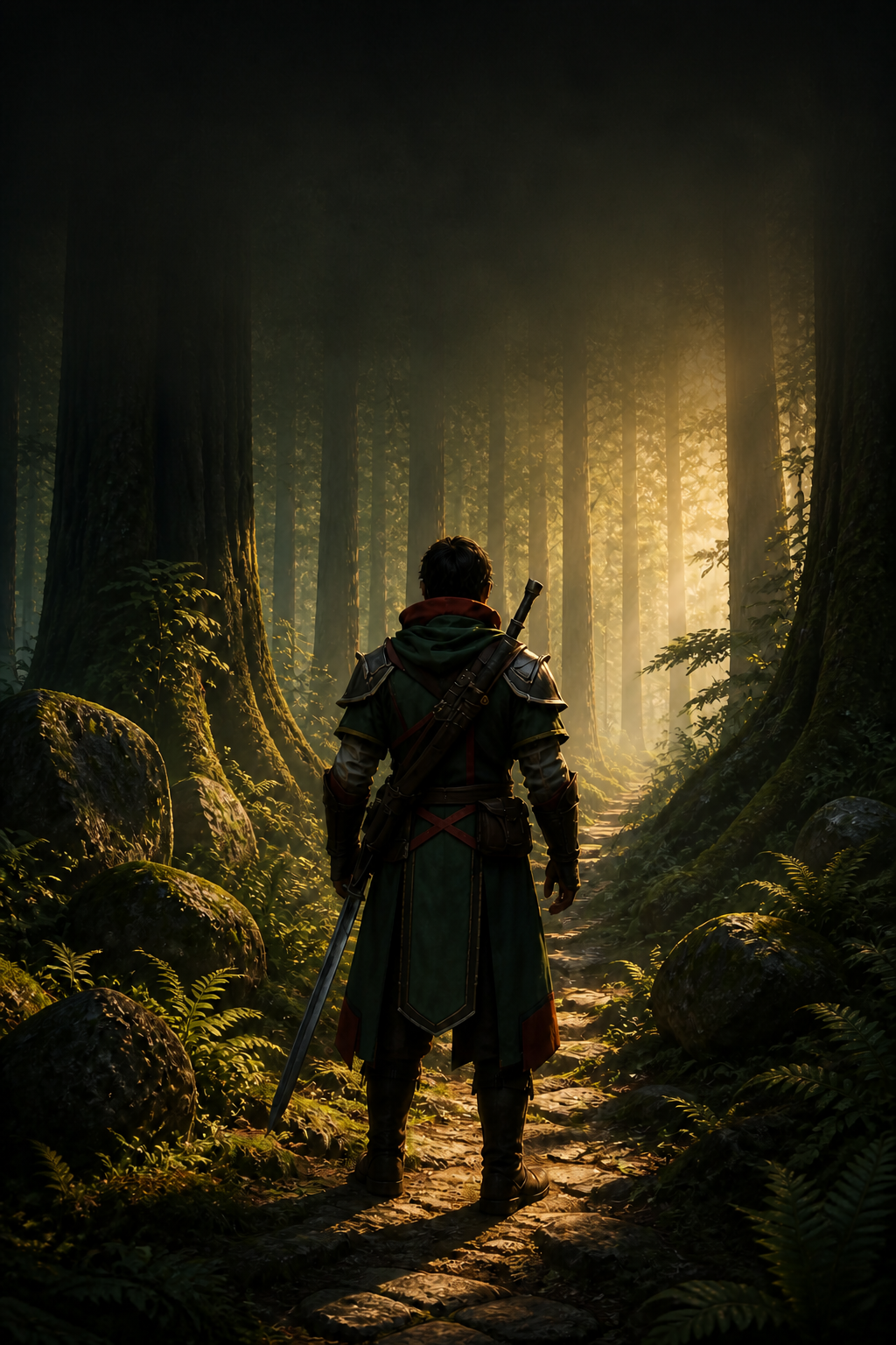 New Create Character artwork showing a grounded adventurer entering a sunlit forest