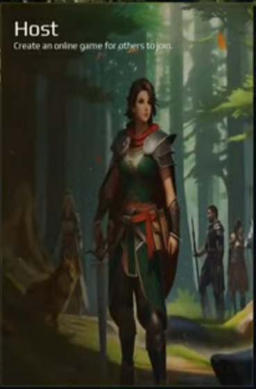 Original Host menu artwork showing a female adventurer with a party behind her